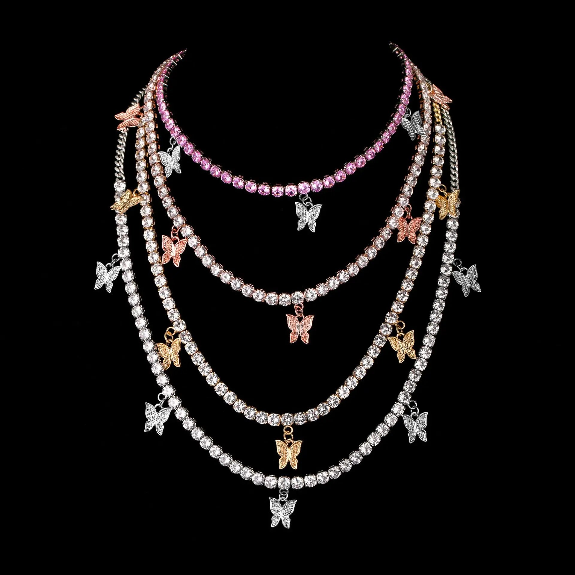 2022 New Arrivals Stainless Steel Trendy 5mm Tennis Chain Cute Gold Butterfly Necklace for Women Custom Party & Wedding