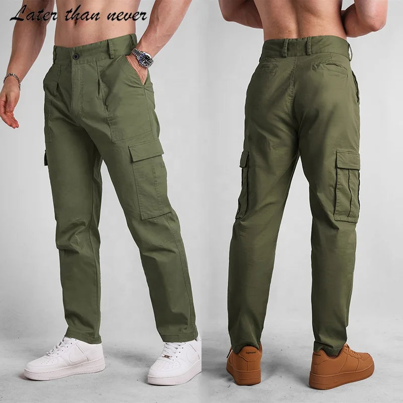 Solid Color Cotton Twill Men's Cargo Pants Multi Pockets Washed Working Pants for Men Tactical Pants Long Trousers