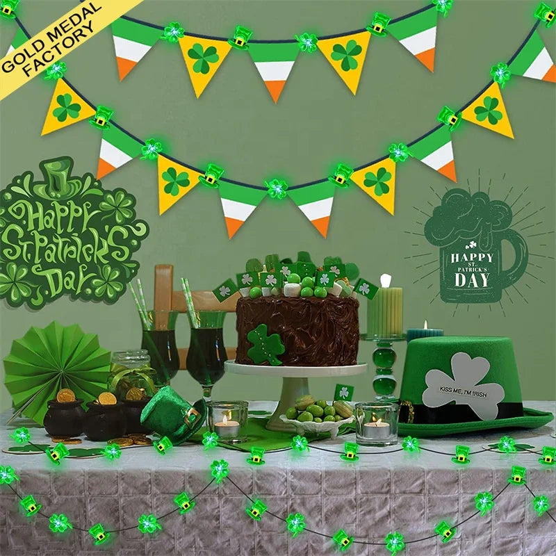 St Patrick Day Decor Led Hat Shamrocks Lights Green Lucky Clovers Dia De San Patricio Irish Festival Decorations St Patricks Day