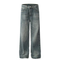High Street Men Stone Wash Blue Straight Leg Jeans Fashion Brand Custom Streetwear Straight Leg Designer Men Flare Jeans