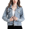 2022 Street Hipster Women Jacket Long Sleeve Studded Denim Cropped Coats  Blue Denim Women's Jacket