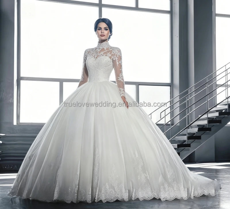 Long Sleeves China Cheap  Luxury Bridal Gown European Wedding Dress Online