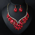 Shiny Red Crystal Gem Necklace and Earrings Set Exaggerated Bridal Wedding Jewelry Set