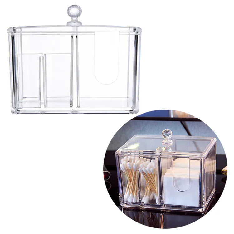 Plastic Cosmetic Organizer Customizable Cosmetic Pads Container Transparent Nordic Style 4 Compartments Lipstick Storage Box