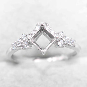 Sterling Silver 5*5/6*6mm Semi Mount Ring Square Shape Empty Frame Blank Claws Setting Base Without Center Stone for Inlay DIY