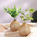 Creative Design Hand Woven Glass Vase Straw Cane Basket Pastoral Contemporary Style Clear Glass Wedding Mother's Day Home Decor