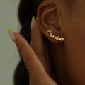 CE Certification Trendy Valentine's Day Gift Stainless Steel Gold Plated Stud Earrings with Customized Name