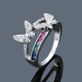 18k Gold Plated Full Diamond Colorful Rainbow Zircon Rings CZ Butterfly Finger Rings for Women Luxury Finger Ring