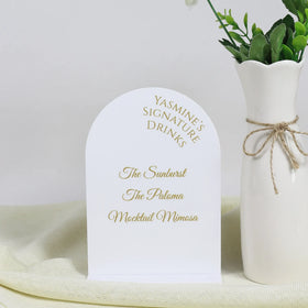 All-White Gold Printing 3mm Thick Arch-Shaped White Acrylic Detail Drink Table Card Wedding Menus Signage Anime Made Paper
