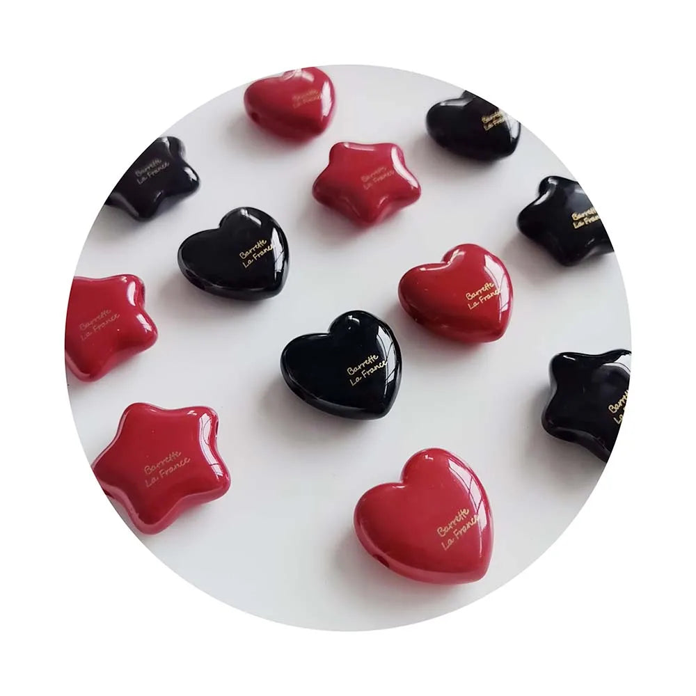 25cm Acrylic Heart Star Beads Red and Black DIY Materials for Phone Charms Pens Keychains Jewelry Making Beads