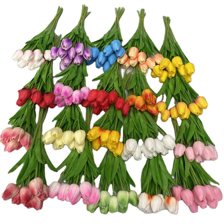 B-2223 Handmade Realistic Artificial Tulips White and Pink Latex Real Touch Tulips for Home Decor Christmas and Mother's Day