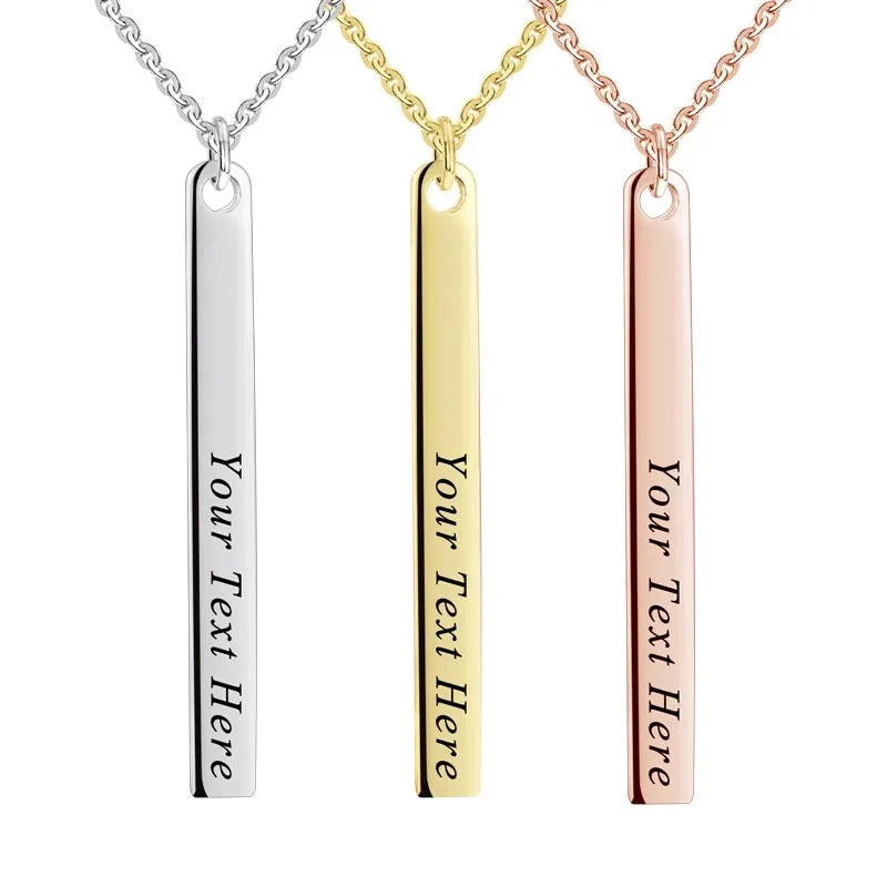 YH JEWELLERY Hot Selling 925 Sterling Silver Initial Letter Alphabet Name Personalized Bar Engraved Pendant Necklace