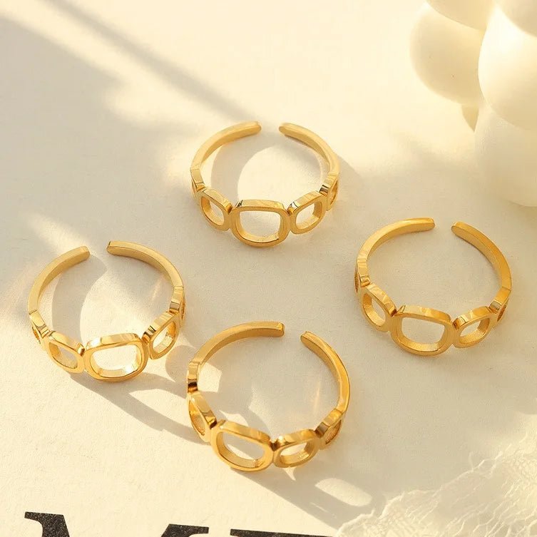 Square hollow adjustable ring stainless steel trendy gold plated gold rings for women anillos de oro
