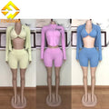 Custom Logo Women's Sportswear Outdoor Sun Proof Quick Dry Running Fitness Tennis Zipper Jacket and Shorts Set
