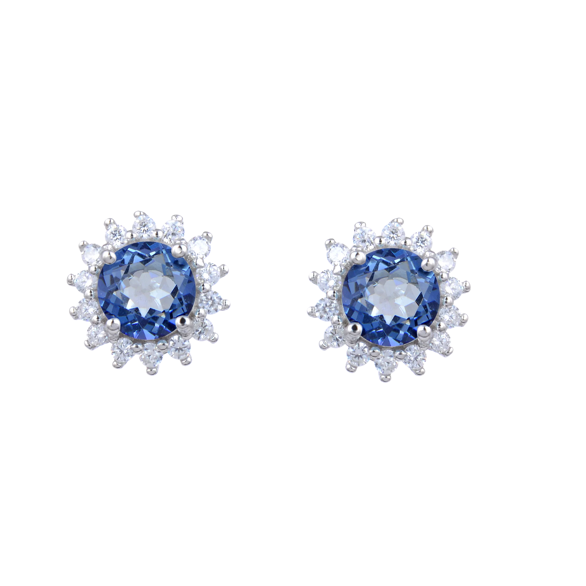 Abiding Jewelry Halo Pin Stud Earrings Round Natural Mystic Quartz Blueish Gemstone Earrings for Women