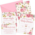 Floral Baby Shower Invitations Diaper Raffle Tickets and Baby Shower Book Request Cards with Envelope