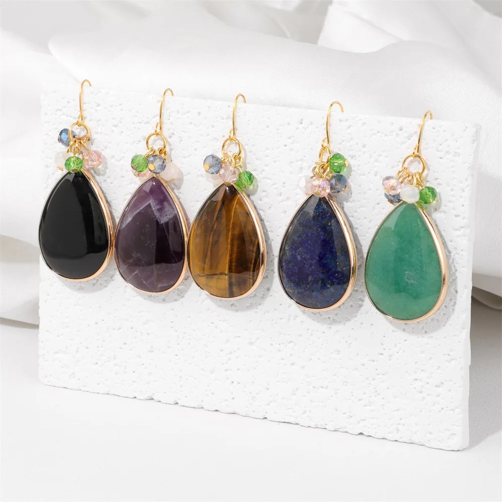 Water Drop Amethysts Earrings for Women Natural Stone Rose Quartz Obsidian Eardrop Dangle Earring Ear Accessories Party Jewelry