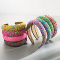 New Cheap Colorful Beaded Women Crystal Hairband Handmade Thickened Sponge Wide Edge Party Show Headband