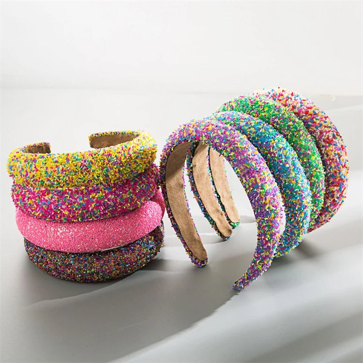 New Cheap Colorful Beaded Women Crystal Hairband Handmade Thickened Sponge Wide Edge Party Show Headband