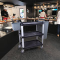 3-Tier Plastic Food Serving Trolley with 4 Wheels Hotel & Restaurant Cleaning Cart for Service & Storage