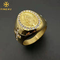 Religious Christian Jewelry Gold Plated Diamond Cross Catholic Virgin Mary Stainless Steel Men Ring