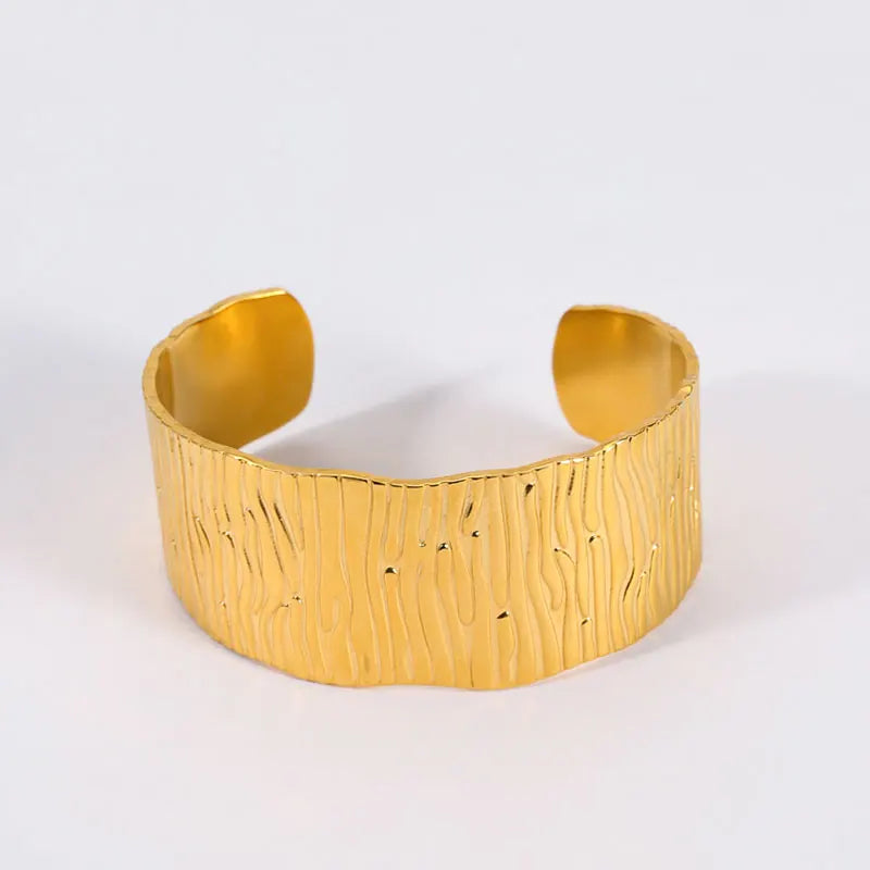 European Fashion Design Gold Plated Wide Circle Charm Bangle Bracelet Stainless Steel Irregular Bumpy Circle Cuff Bracelets