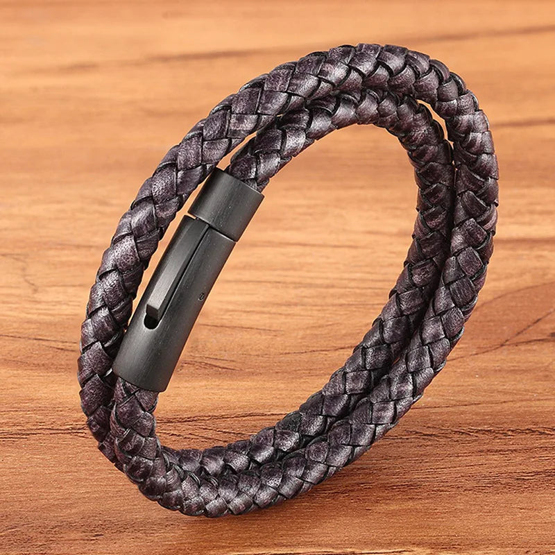 Round Cord Handmade Braided Leather Bracelet Great Gift Wholesale Wrap Vintage Leather Men Bracelet Bangle OT-312
