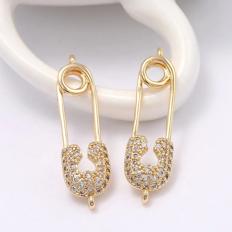 Supplies Making Irregular Oval Shape Micro Pave Zircon 14k Gold Plated Brass Double Hanging Pendant Handmade Women's Trendy