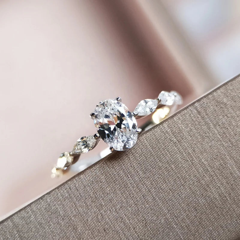 Simply Clear 925 Sterling Silver Classic Party Half Eternity Marquise Oval Cut 8A Iced Cut Delicate Wedding Engagement Ring