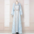 Stylish Light Blue Closed Fashionable Printed Beautiful Malaysian Good Quality Abaya En Satin Dubai