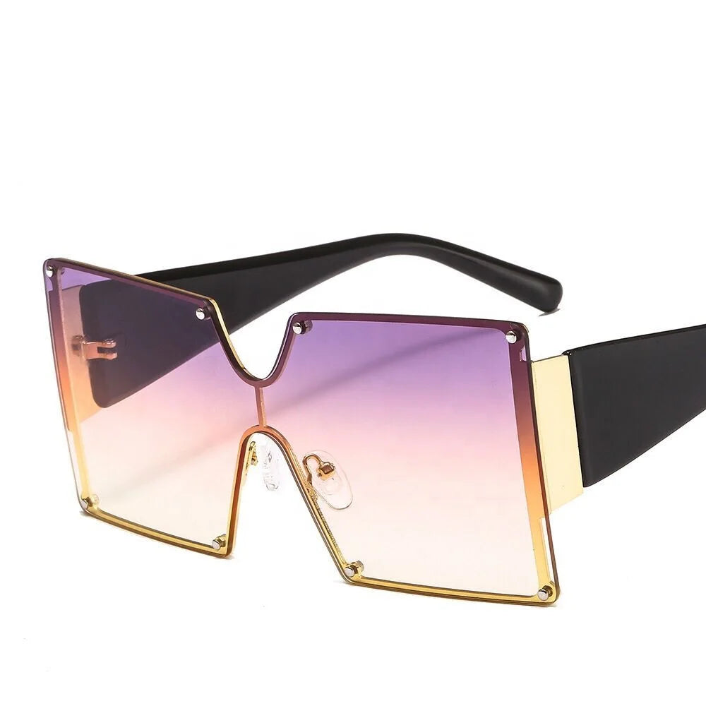 New Trendy Rimless Women Oversized Shades Hot Selling Female Square Sun Glasses Flat Sunglasses 2020 MegaBDM