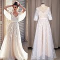 #9095 REAL PHOTOS by FANWEIMEI V-Neck Backless Half Sleeve A-Line Simple Bohemian Boho Lace Applique Wedding Dress Bride Gown