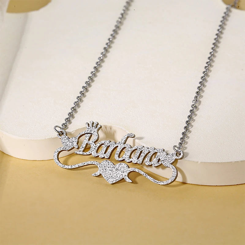 Wholesale Stainless Steel Custom Kids Name Jewelry Hearts Shaped Frosted English Name Necklace