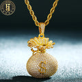 Customized Money Bag Necklace Brass Jewelry AAAAA Zircon Diamond Iced Out Dollar Pendant Necklace for Men Women