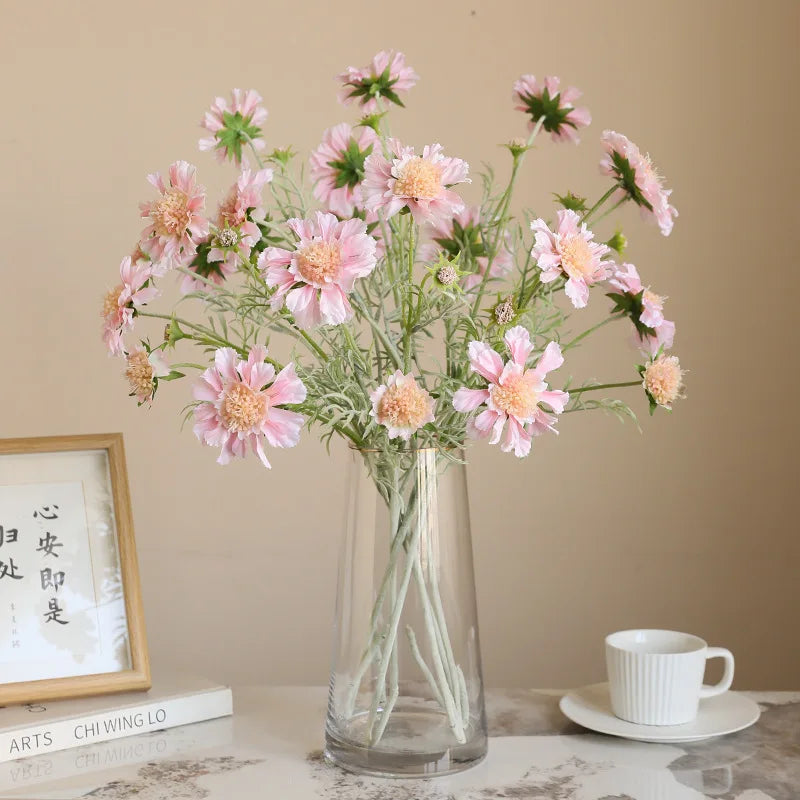 Factory Wholesale Flocking Wheel Chrysanthemum Cosmos Floriculture Silk Flower Wedding Decoration Artificial Flowers