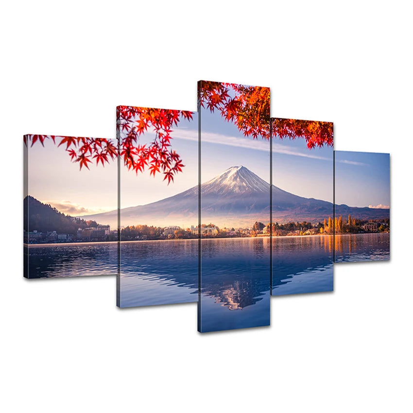 5-Piece Modern Minimalist Mount Fuji Landscape Canvas Art Set Classic Style Printed Background Wall Decoration