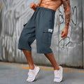 Men's Below Knee 3/4 Capri Shorts with Pockets for Workout Running Training Summer Elastic Waistband Cargo Short with Drawstring