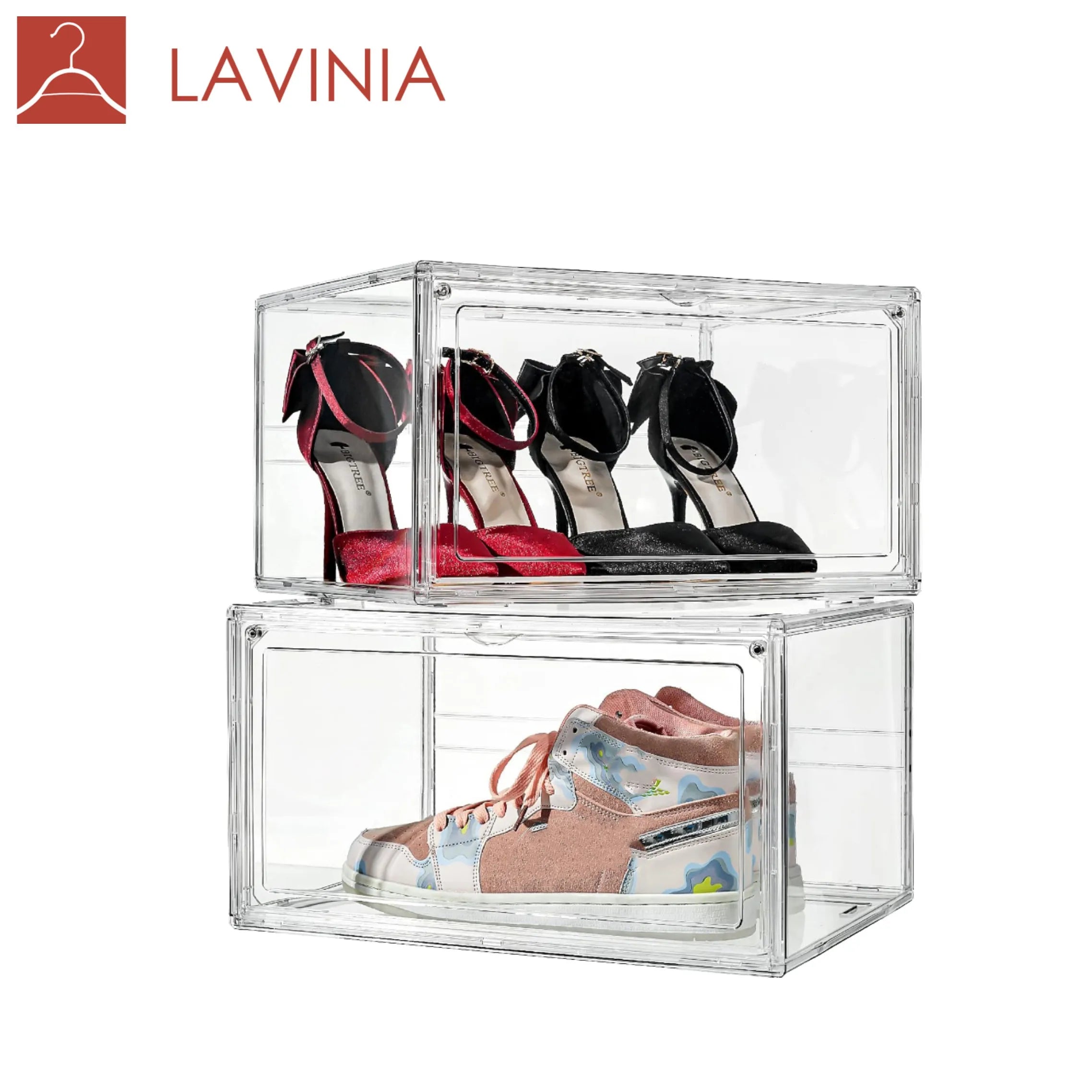 Lavinia 2026 Quick Delivery Wholesale Shoe Organizers Storage Folding Sneaker Shoe Bins Foldable Clear Shoe Storage Box