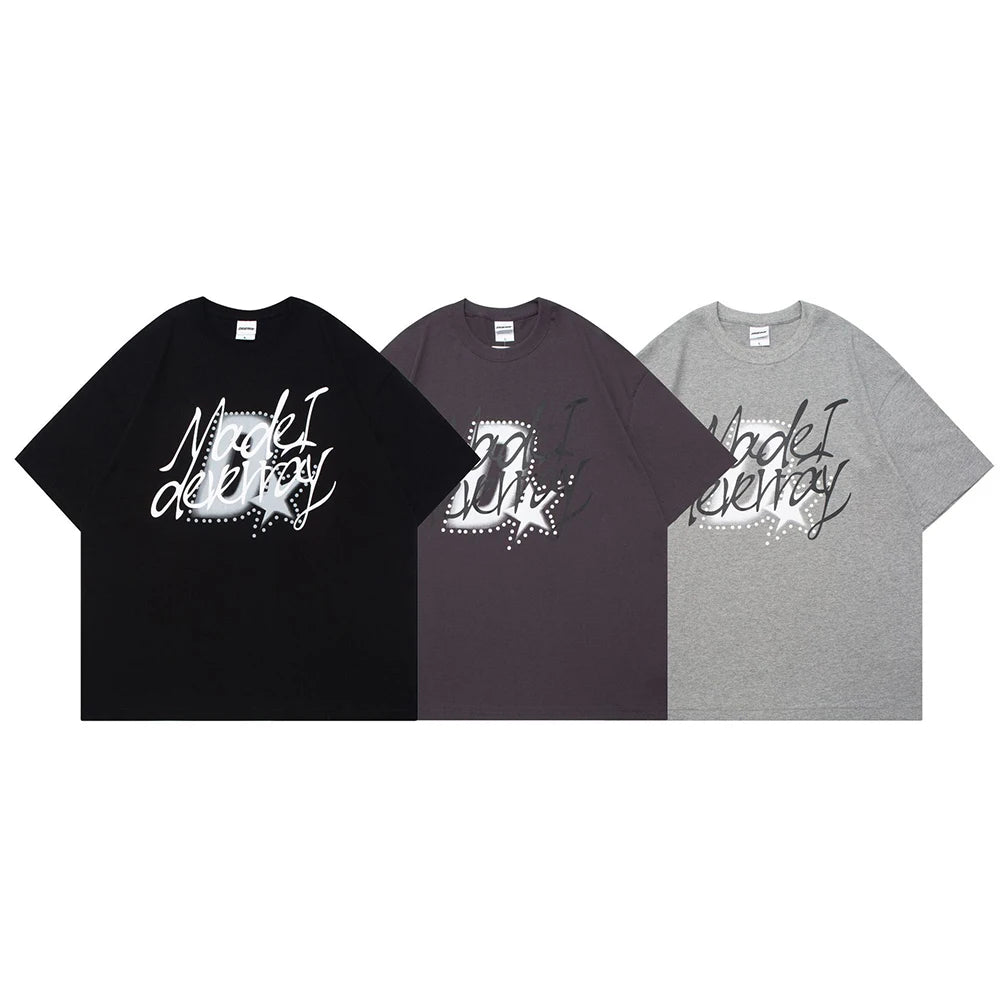 Men's Summer T-shirts Custom Rhinestone Printing Designer Luxury Graphic T shirt 100% Cotton Plus Size 280 Gsm Oversized Tshirt