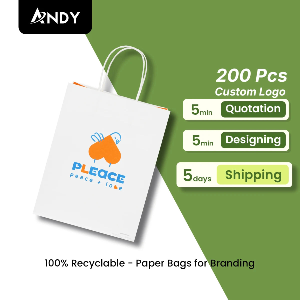 Custom Logo Printed Kraft Paper Bag for Restaurant Takeaway & Grocery Shopping Recycled with Comfortable Handles