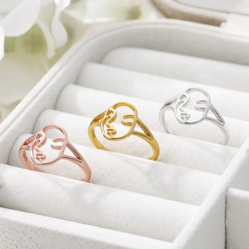 New Arrived 18k Gold Plated Stainless Steel Hip Hop Face Shape Ring Adjustable Knuckle Finger Rings