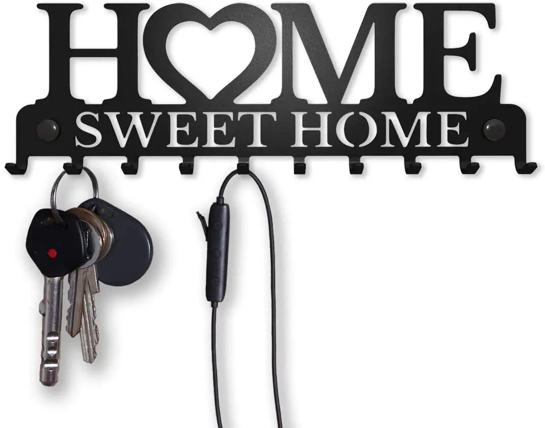 Sweet Home Indoor Wall Mount Key Organizer Flower Pattern 10 Hooks Eco-Friendly Metal Hanger for Front Door Kitchen Home Decor