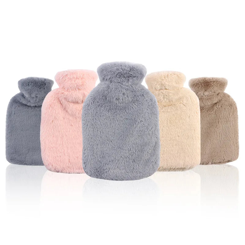 Dropshipping Large Capacity 1L Premium Faux Fur Cover Hot Water Bag Natural PVC with Super Soft Top for Hand Warming