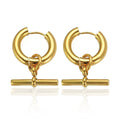 Waterproof Stainless Steel  OT Drop Hoop Earrings PVD 18K Gold Plated T Bar Charm Hanging Earrings