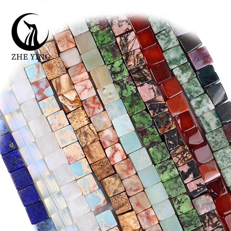 Zhe Ying Wholesale 4mm 6mm 8mm Natural Stone Square Beads Gemstone Lapis Agate Loose Cube Stone Beads for Jewelry Makig