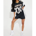 Women's Letter Printed T Shirt & Shorts Set Sequined Ladies Contrast T Shirt & Shorts Elastic Waistband Shorts With Drawstring