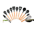 Wooden Handle Silicone Kitchen Ware 11-piece Set Non-stick Pot Kitchen Ware Silicone Cooking Spoon Shovel Set