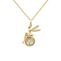 New Arrival Cute 18K Real Solid Yellow Gold Angel Wing Pendant Necklace Trendy Moving Diamond for Gift Wedding Party