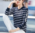 Woman Stripe Polyester Cotton Long Sleeve  Polo Shirts