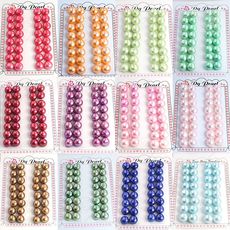 8-8.5mm Genuine 3A Freshwater Button Pearl Half Drilled Loose Matching Pairs Natural Real Cultured Freshwater Half Drilled Hole